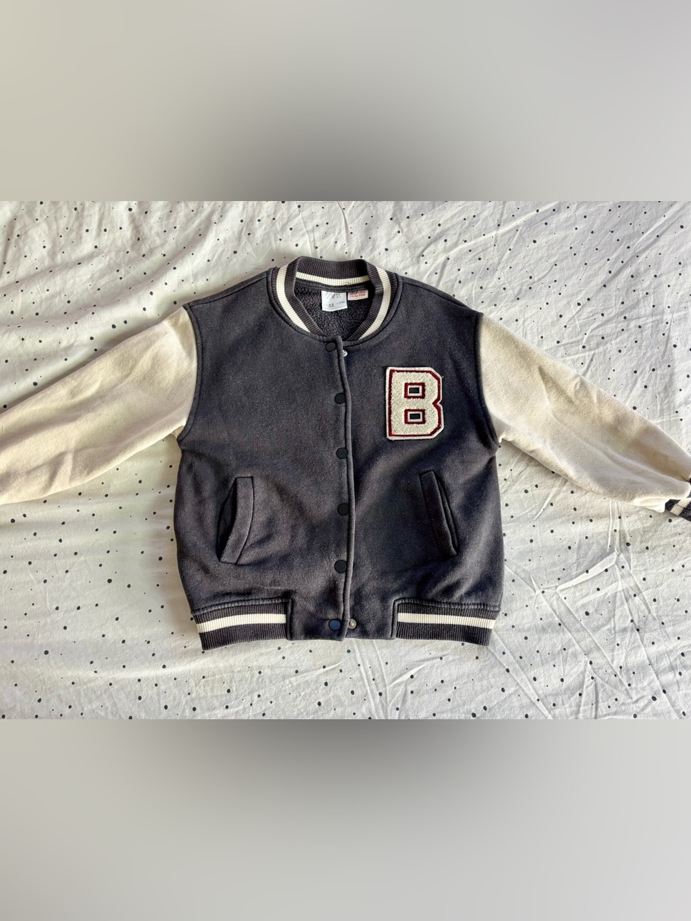 Zara Navy and Cream Varsity Jacket